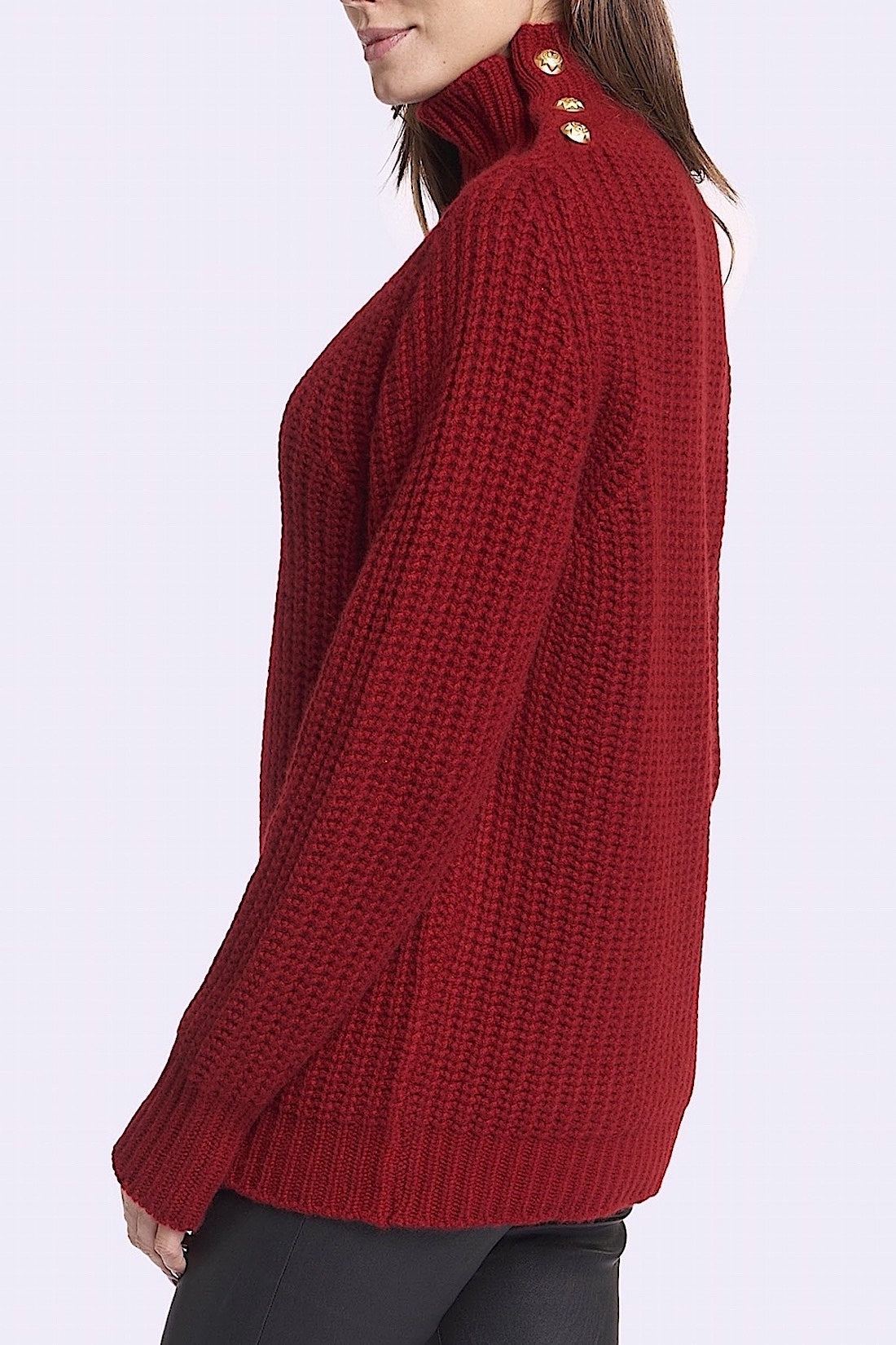 PULL COL MONTANT MAILLE PERLÉE FUSHIA 55557 FUSHIA