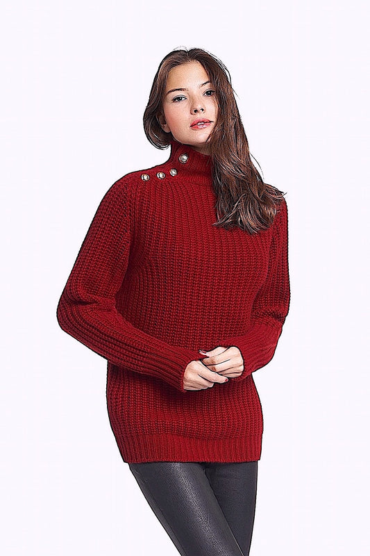 PULL COL MONTANT MAILLE PERLÉE KAKI
