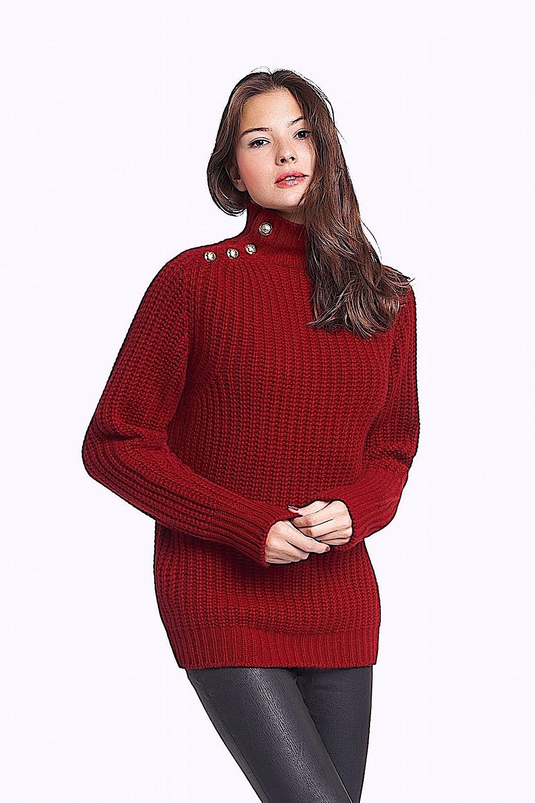 PULL COL MONTANT MAILLE PERLÉE MED. GREY