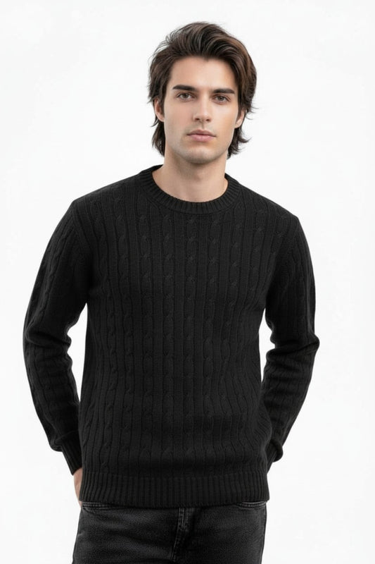 PULL COL ROND À TORSADES BLACK 8010 BLACK