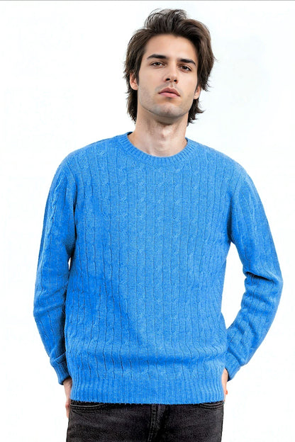 PULL COL ROND À TORSADES BLUE