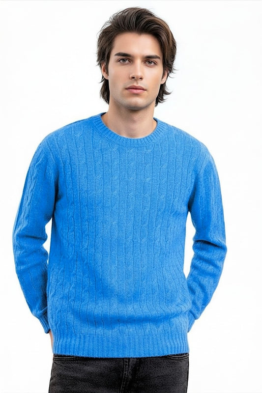 PULL COL ROND À TORSADES BLUE 200368 BLUE
