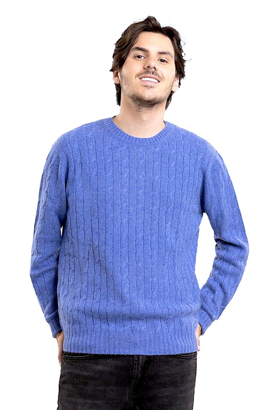 PULL COL ROND À TORSADES DK DENIM