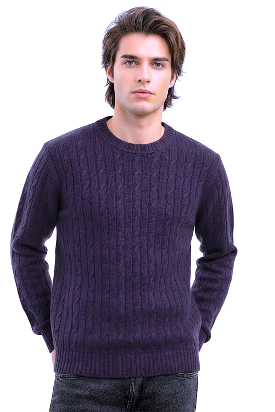 PULL COL ROND À TORSADES DK PURP. BLUE 2A62 DK PURP. BLUE