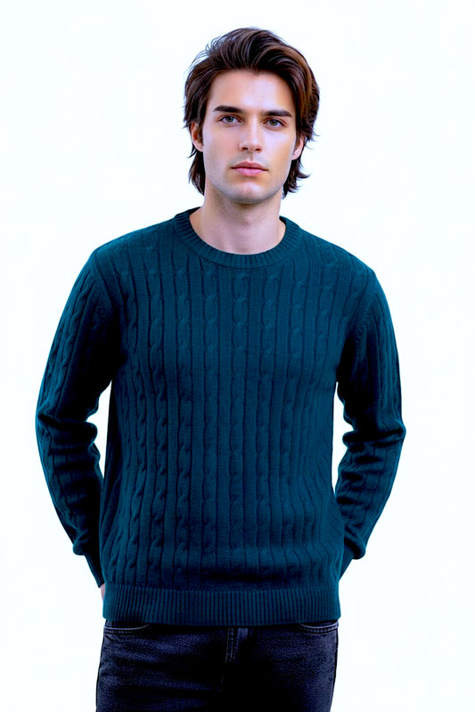 PULL COL ROND À TORSADES TEAL 25291 TEAL