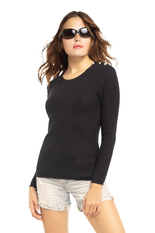 PULL COL ROND BOUTON DIAMANT AQUA