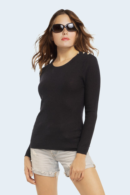 PULL COL ROND BOUTON DIAMANT CHARCOAL