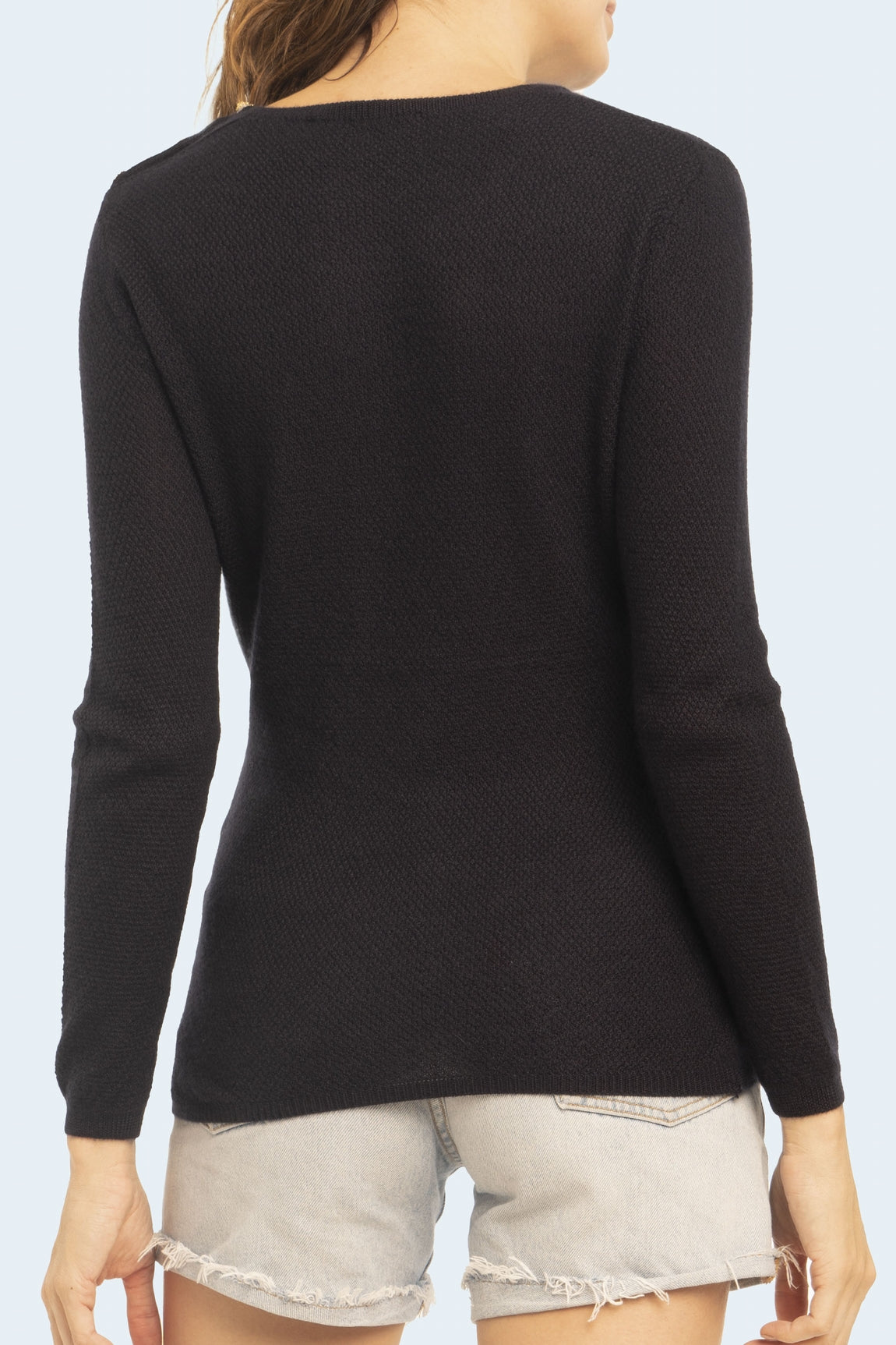 PULL COL ROND BOUTON DIAMANT CHARCOAL