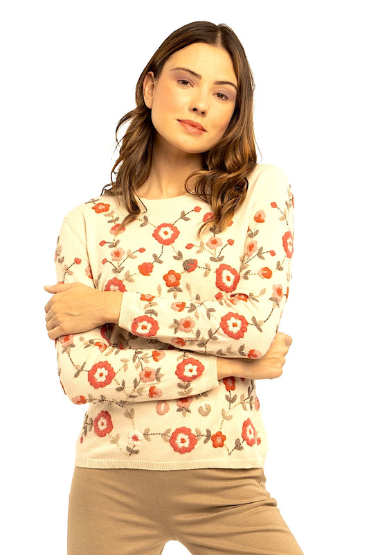 PULL COL ROND BRODÉ FLEURS BLACK