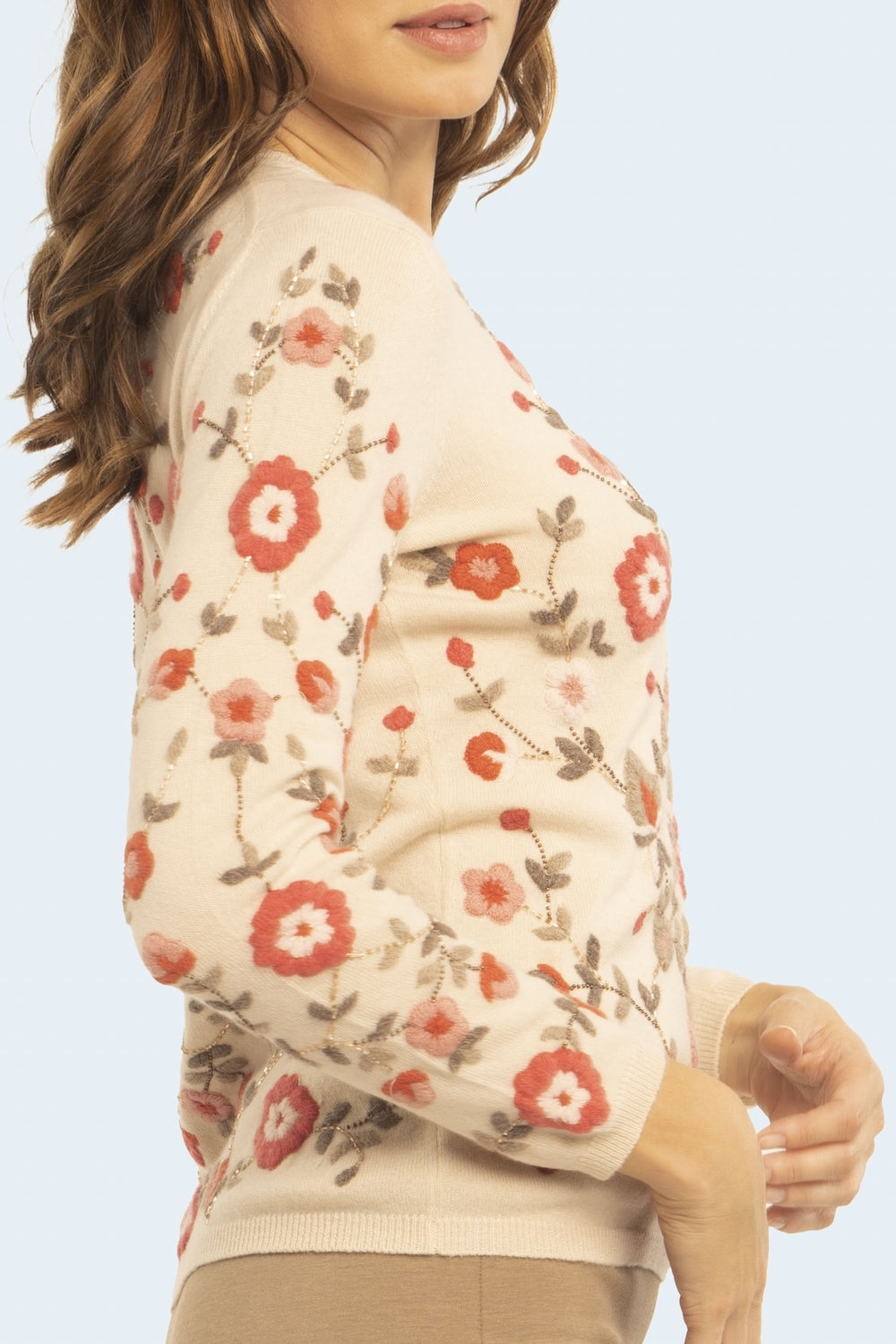 PULL COL ROND BRODÉ FLEURS CREAM