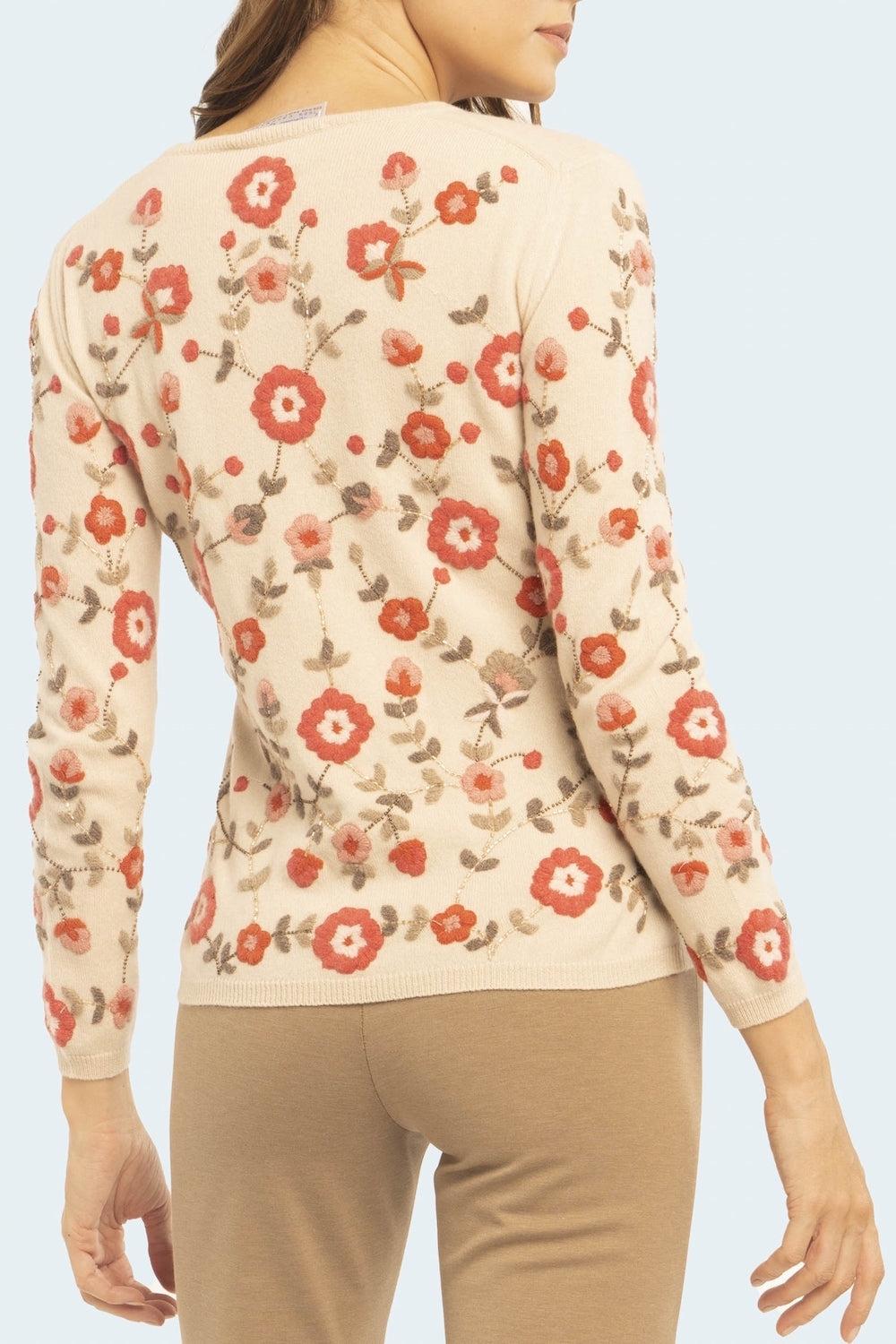 PULL COL ROND BRODÉ FLEURS CREAM