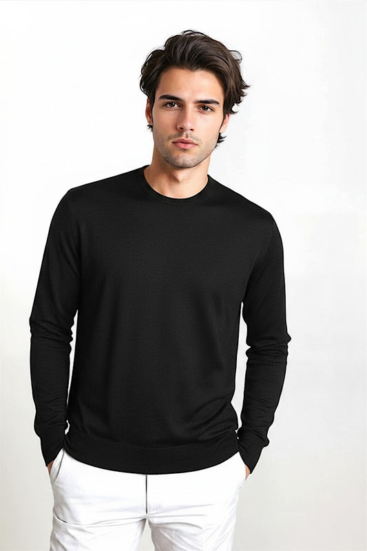 PULL COL ROND CACHEM-SOIE UNI BLACK 8010 BLACK