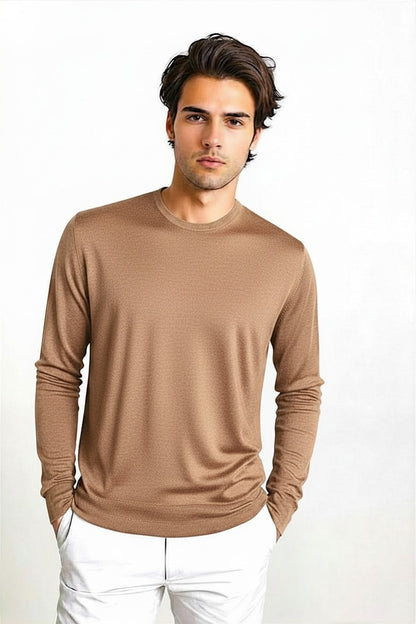 PULL COL ROND CACHEM-SOIE UNI CAMEL 1632 CAMEL