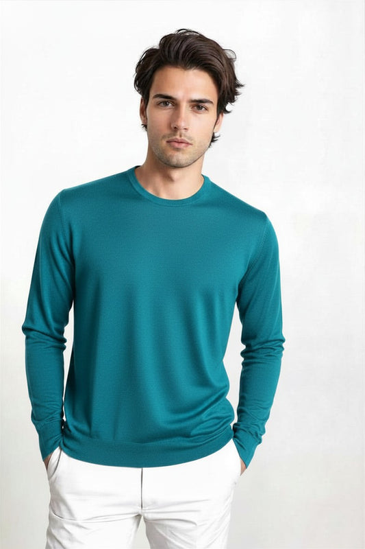 PULL COL ROND CACHEM-SOIE UNI DK TURQ. 53880 DK TURQ.