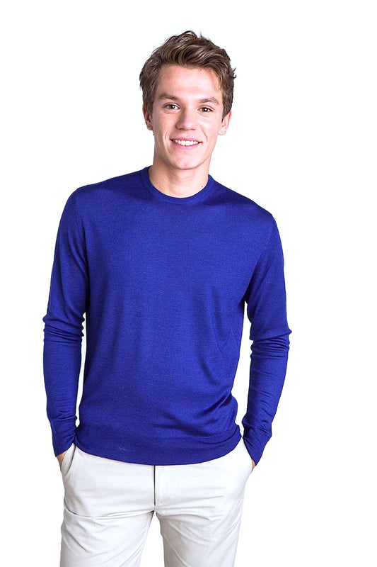 PULL COL ROND CACHEM-SOIE UNI ELECTR BLUE