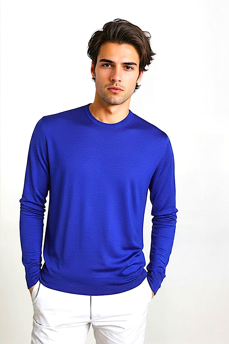 PULL COL ROND CACHEM-SOIE UNI ELECTR BLUE 51895 ELECTR BLUE