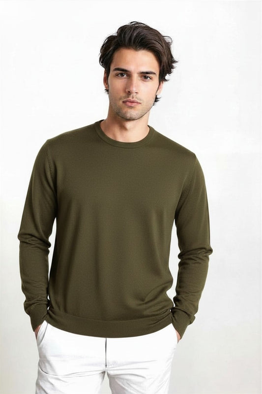 PULL COL ROND CACHEM-SOIE UNI KAKI 52360 KAKI