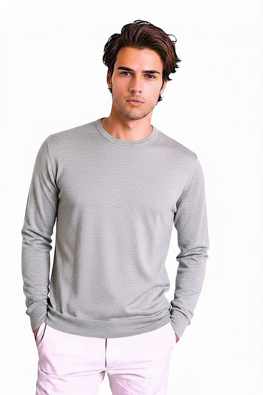 PULL COL ROND CACHEM-SOIE UNI LT GREY 54346 LT GREY