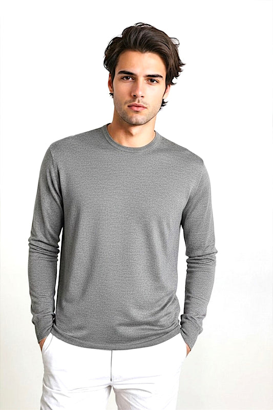 PULL COL ROND CACHEM-SOIE UNI MED GREY 5042S MED GREY