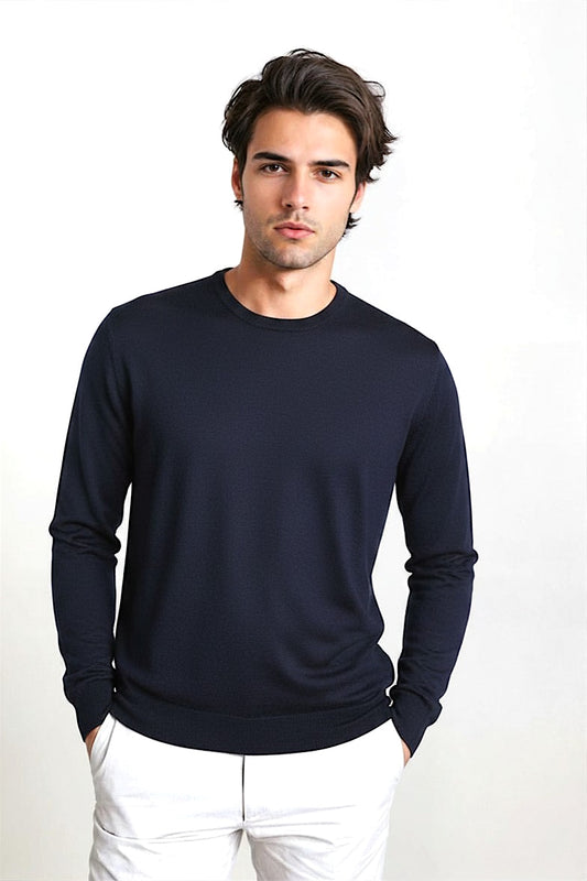 PULL COL ROND CACHEM-SOIE UNI NAVY 51894 NAVY