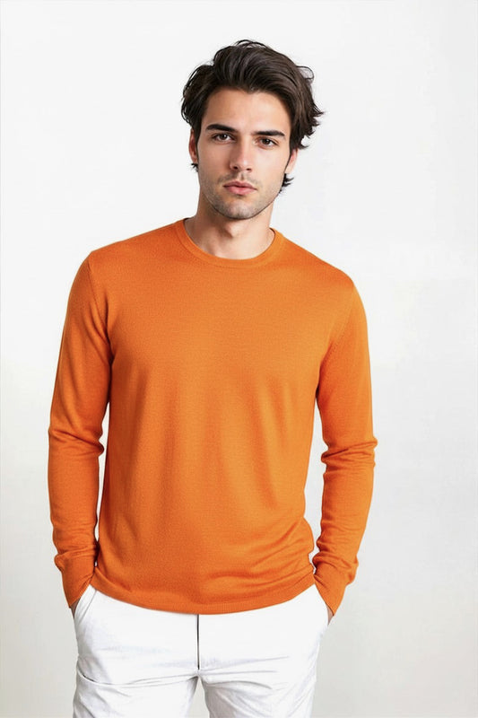 PULL COL ROND CACHEM-SOIE UNI ORANGE 50410 ORANGE