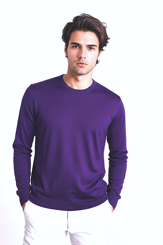 PULL COL ROND CACHEM-SOIE UNI PURPLE 20327 PURPLE