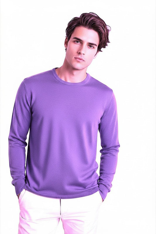 PULL COL ROND CACHEM-SOIE UNI PURPLE 56225 PURPLE