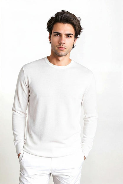PULL COL ROND CACHEM-SOIE UNI WHITE 8001 WHITE