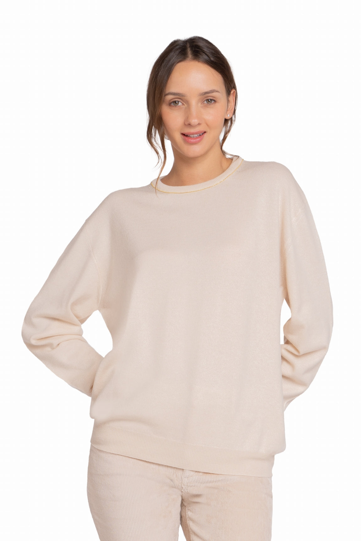 PULL COL ROND CACHEMIRE BEIGE