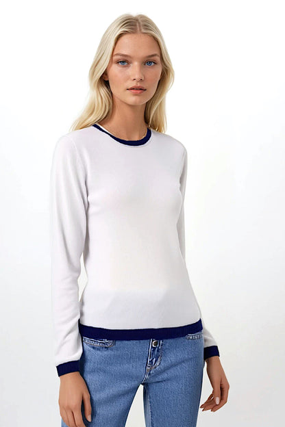 PULL COL ROND CACHEMIRE BICOL. 8001-201277 WH-NAVY 8001-201277 WH-NAVY