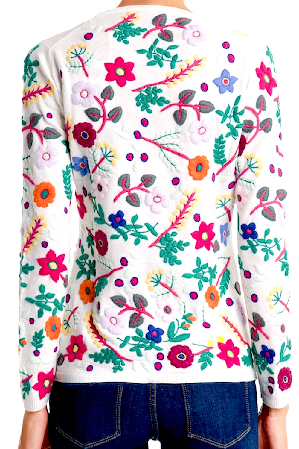 PULL COL ROND CACHEMIRE BRODÉ WHITE