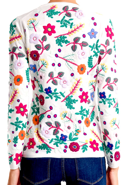 PULL COL ROND CACHEMIRE BRODÉ WHITE