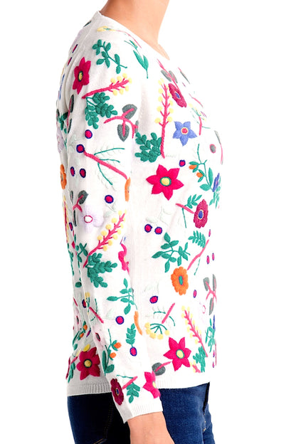 PULL COL ROND CACHEMIRE BRODÉ WHITE
