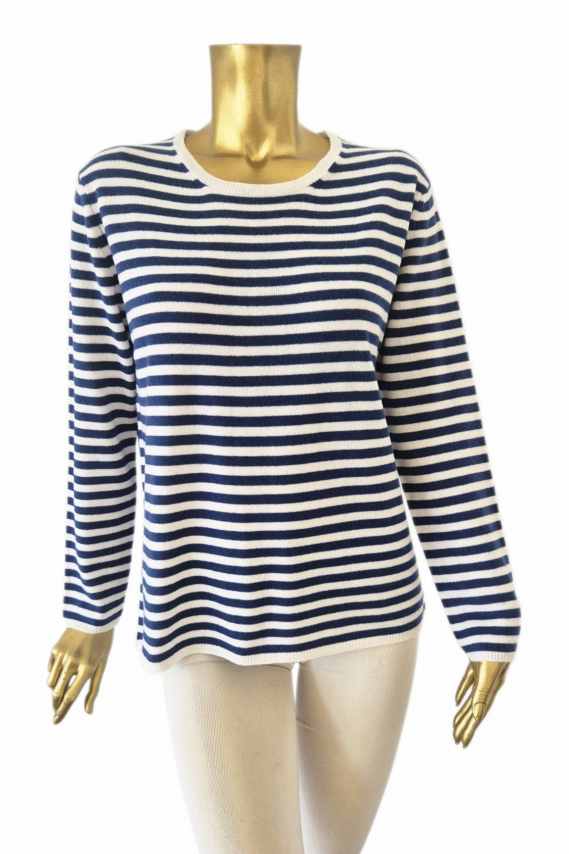 PULL COL ROND CACHEMIRE RAYÉ 8001-21677 WH-NAVY