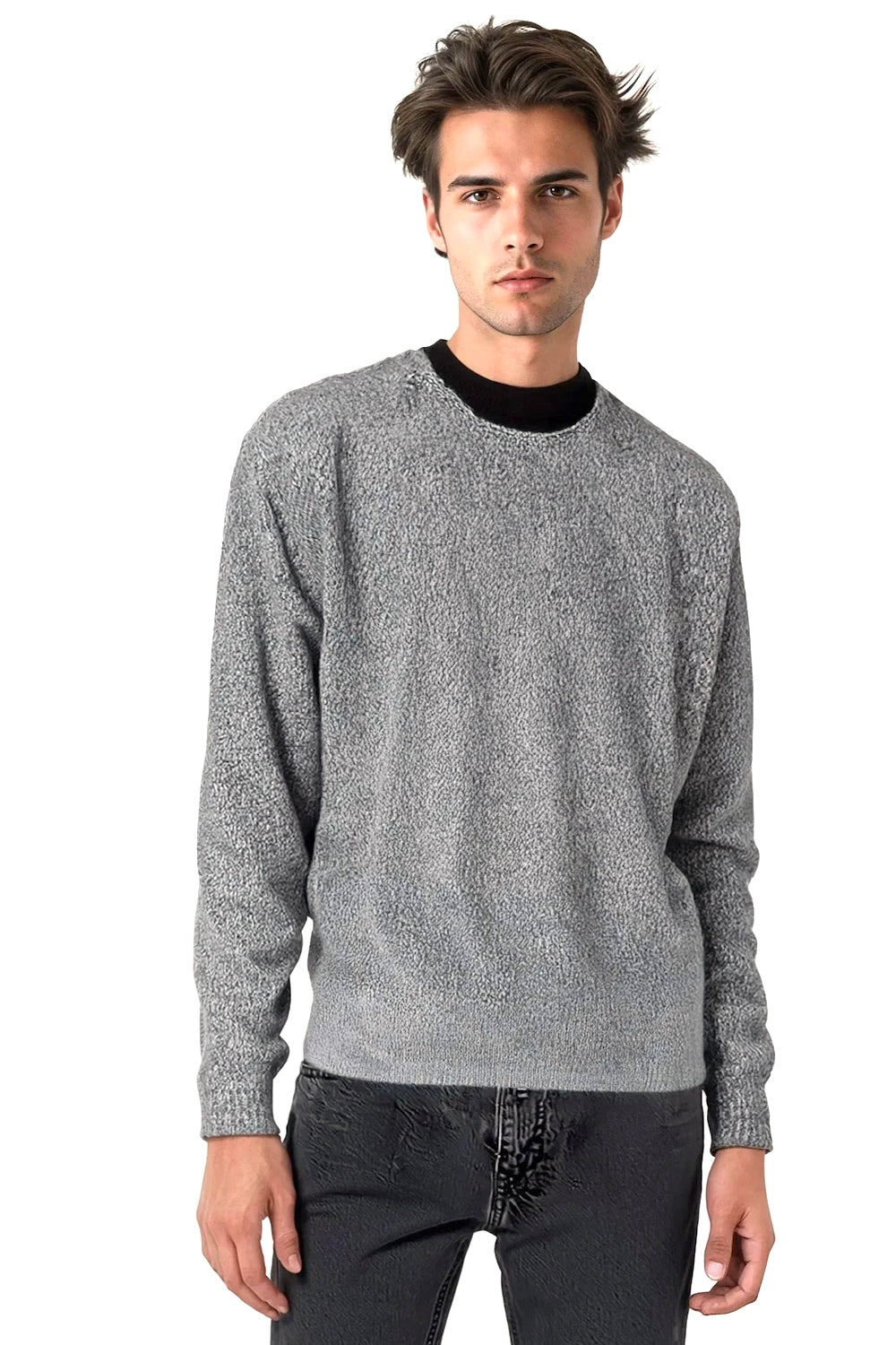 PULL COL ROND CHINÉ 4-FILS VAR.C ORAN/YEL/CORAL