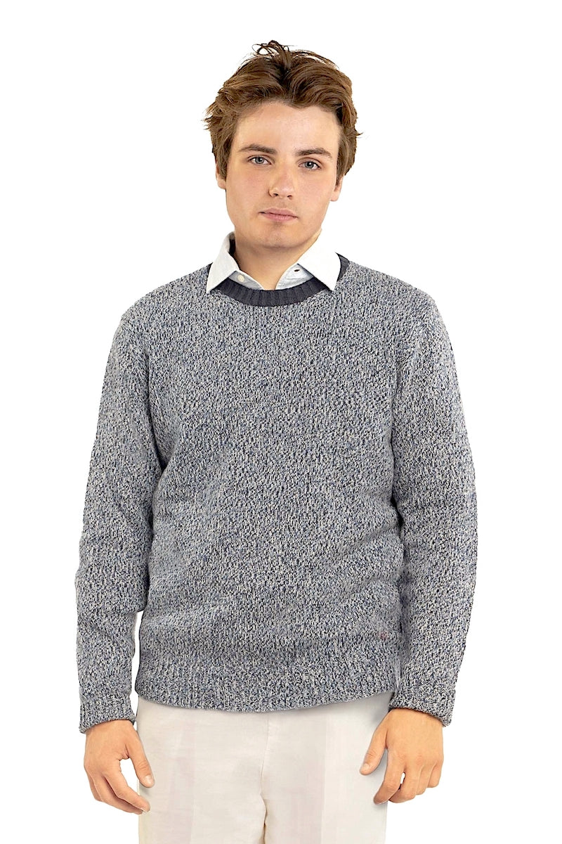 PULL COL ROND CHINÉ 4-FILS VAR.C ORAN/YEL/CORAL