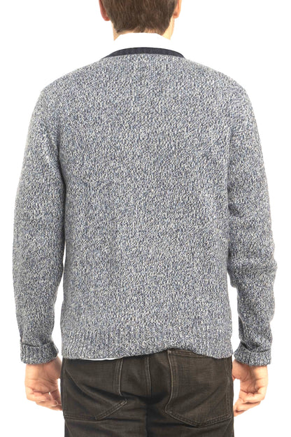 PULL COL ROND CHINÉ 4-FILS VAR.I NAVY/LT BLUE