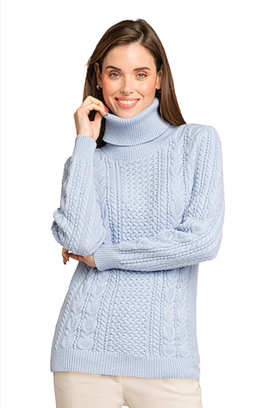 PULL COL ROULÉ CACHEMIRE ARAN LT BLUE