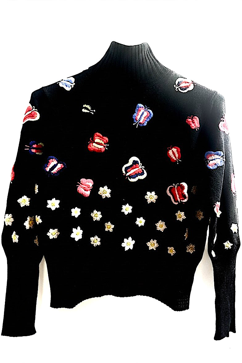 PULL COL ROULÉ CACHEMIRE BRODÉ BLACK 8010 BLACK