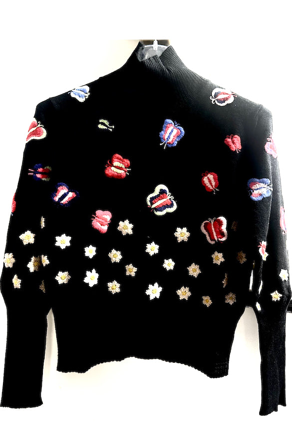 PULL COL ROULÉ CACHEMIRE BRODÉ BLACK 8010 BLACK