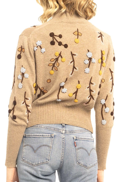 PULL COL ROULÉ CACHEMIRE BRODÉ WHITE