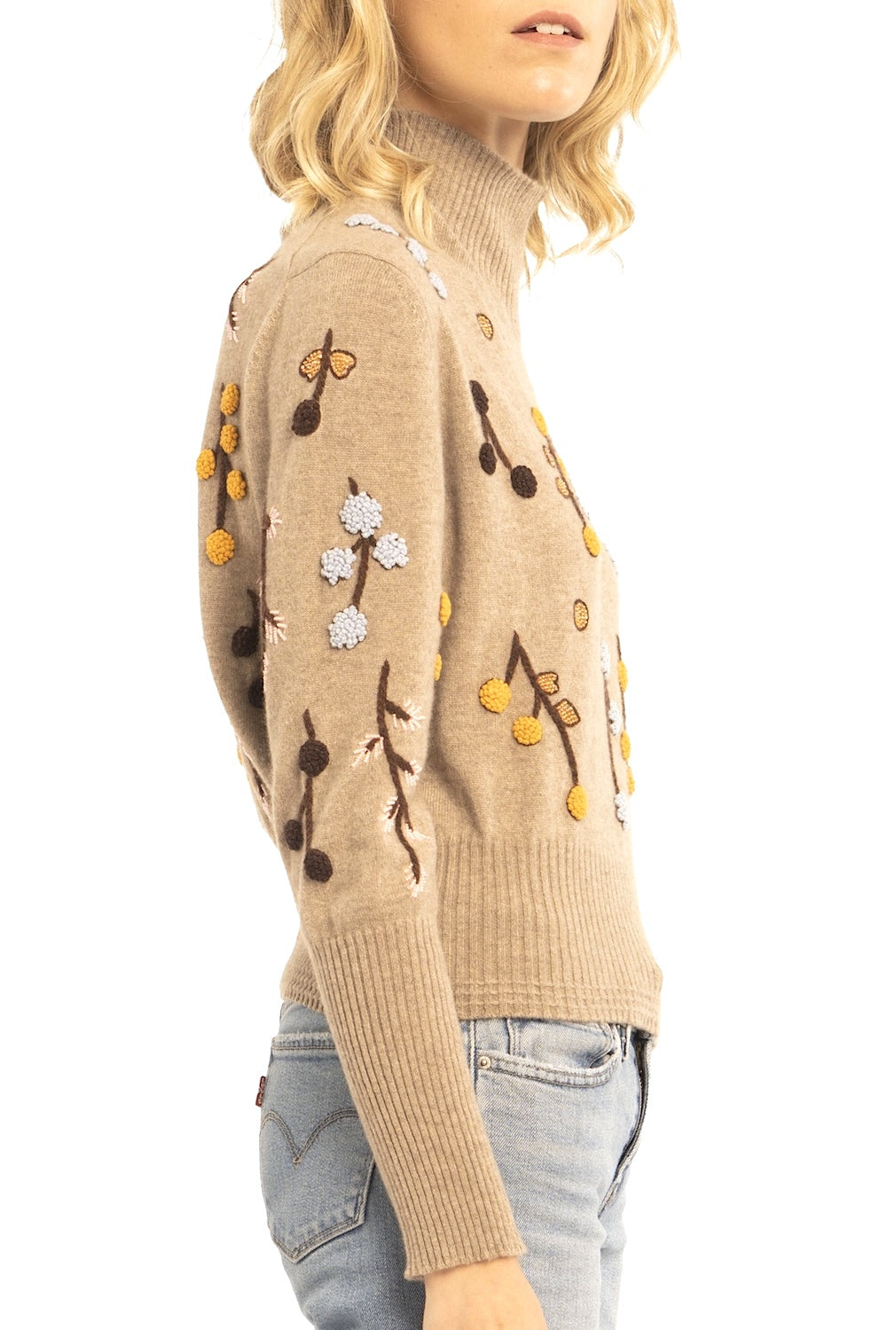 PULL COL ROULÉ CACHEMIRE BRODÉ WHITE