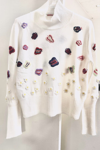 PULL COL ROULÉ CACHEMIRE BRODÉ WHITE 8001 WHITE