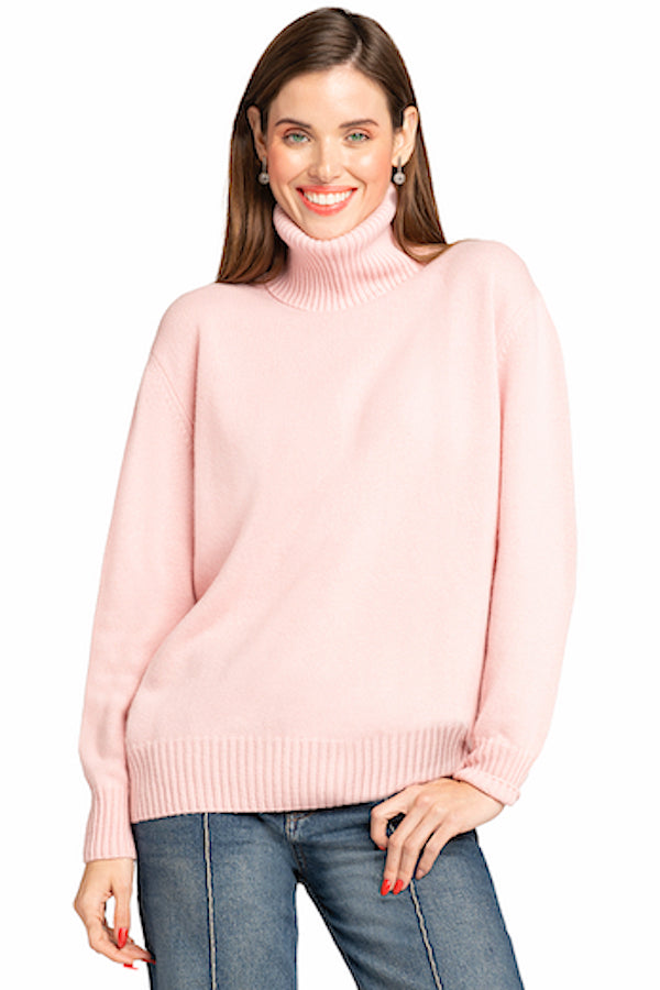 PULL COL ROULÉ CACHEMIRE LT PINK