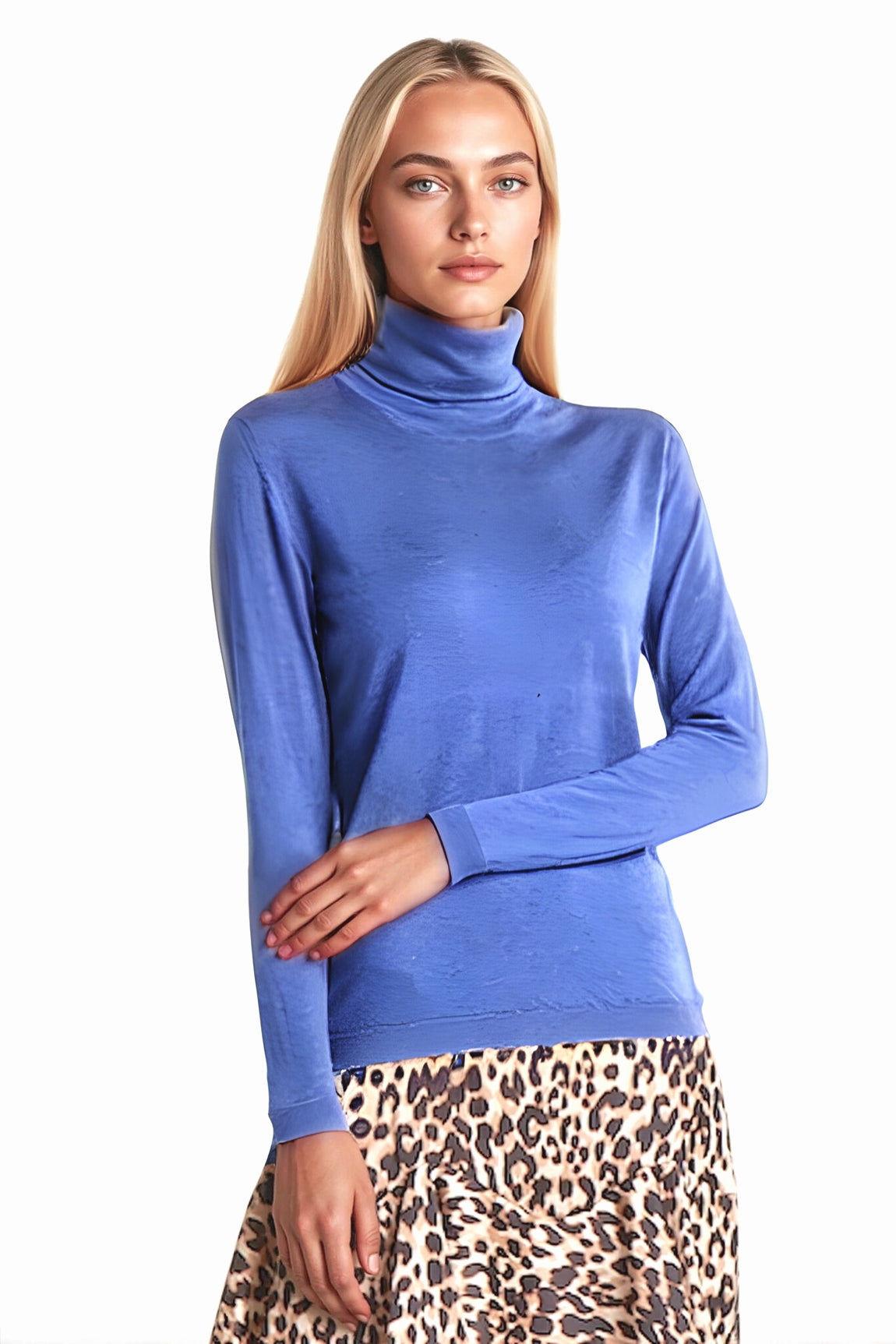 PULL COL ROULÉ FIN UNI BLUE 52449 BLUE