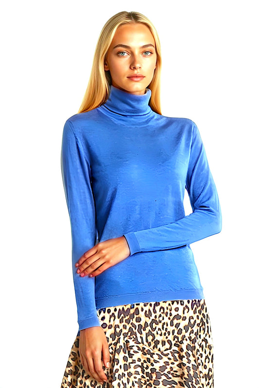 PULL COL ROULÉ FIN UNI BLUE 52449 BLUE