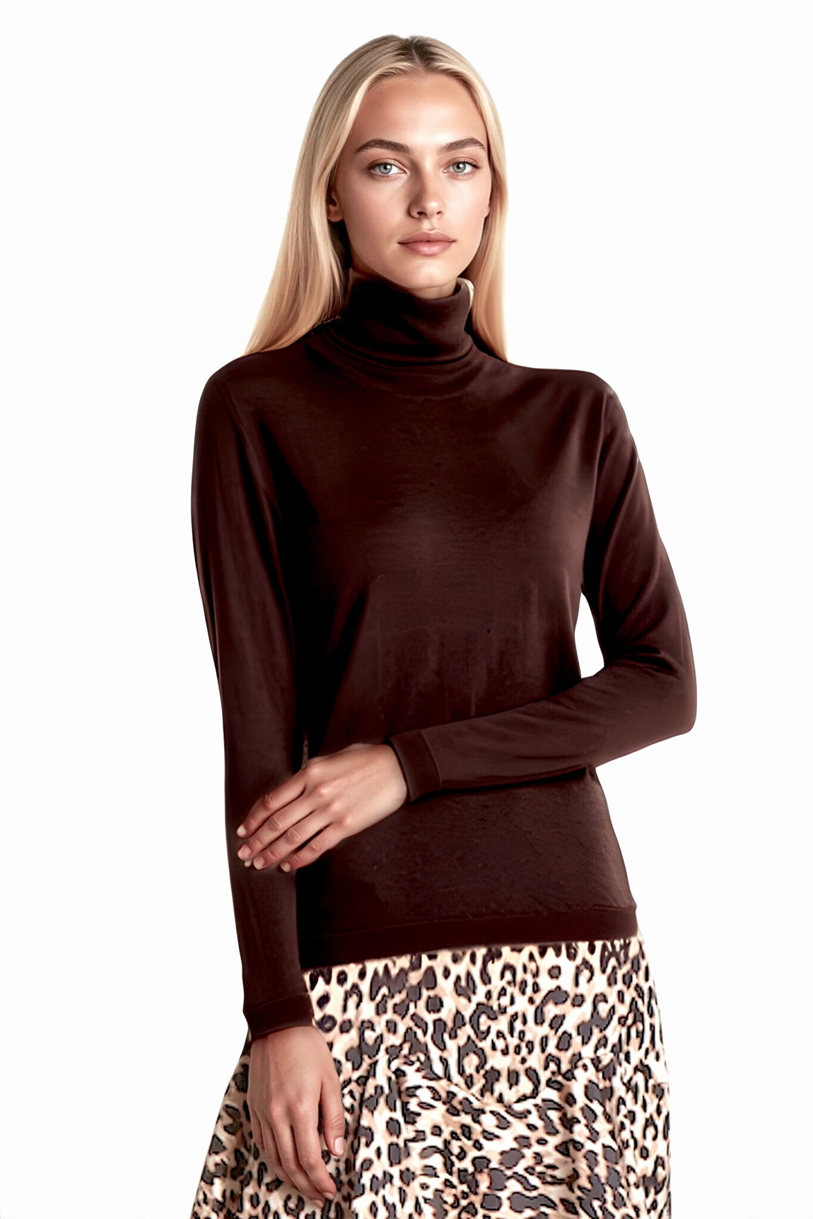 PULL COL ROULÉ FIN UNI DK BROWN 20904 DK BROWN