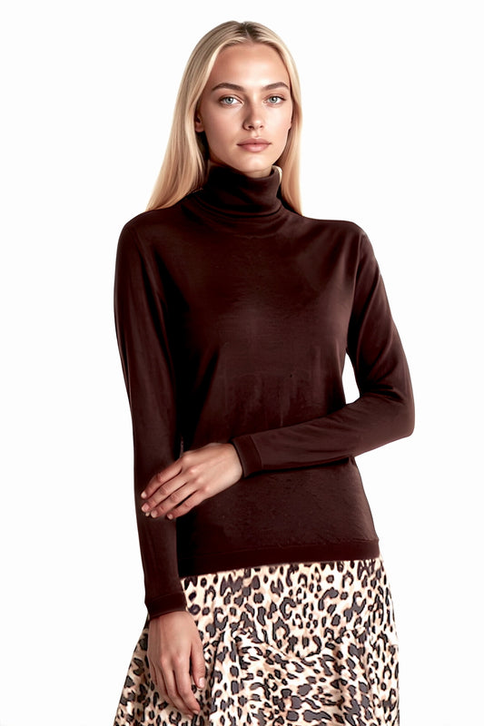 PULL COL ROULÉ FIN UNI DK BROWN 20904 DK BROWN