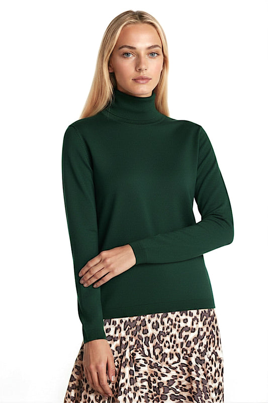 PULL COL ROULÉ FIN UNI DK GREEN 20619 DK GREEN