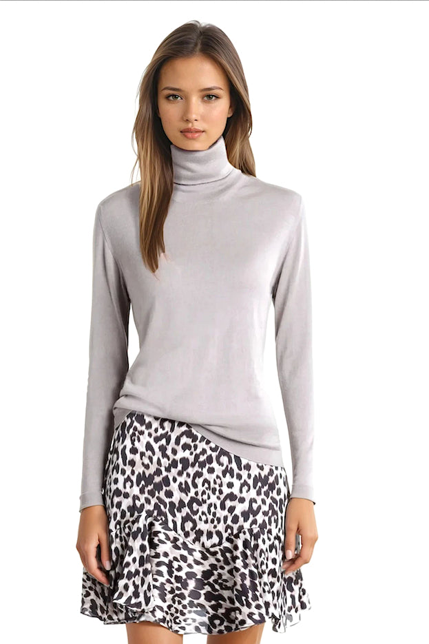 PULL COL ROULÉ FIN UNI FUSHIA
